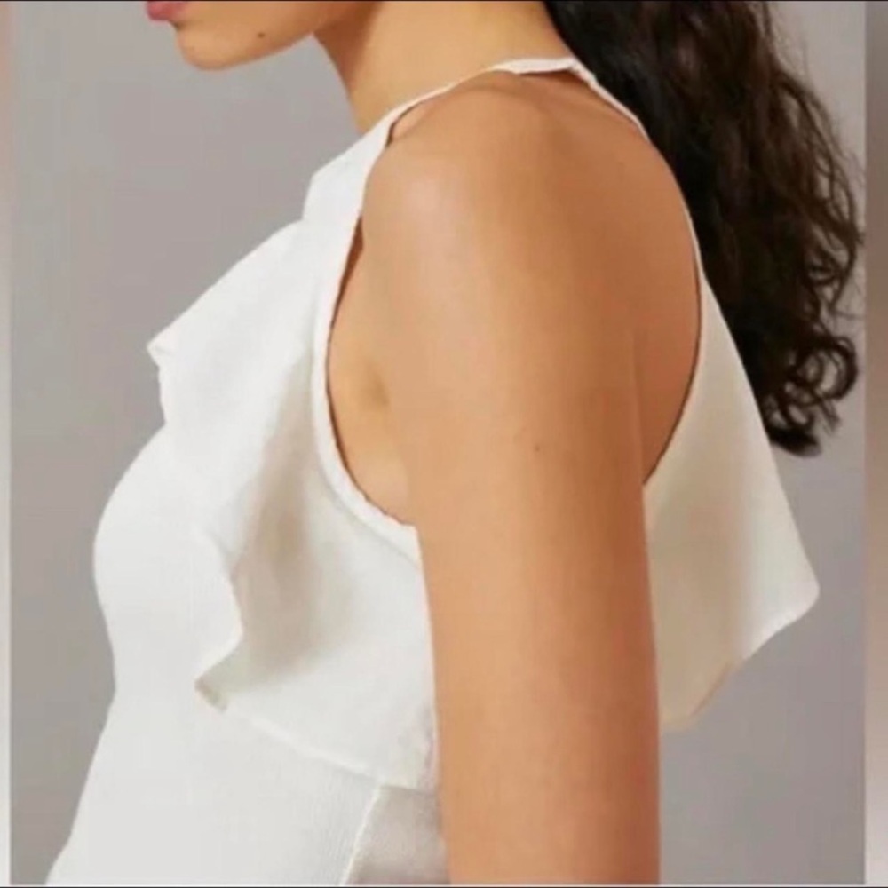 Maeve by Anthropologie Ruffled Rib Halter Tank Top White - Picture 2 of 8